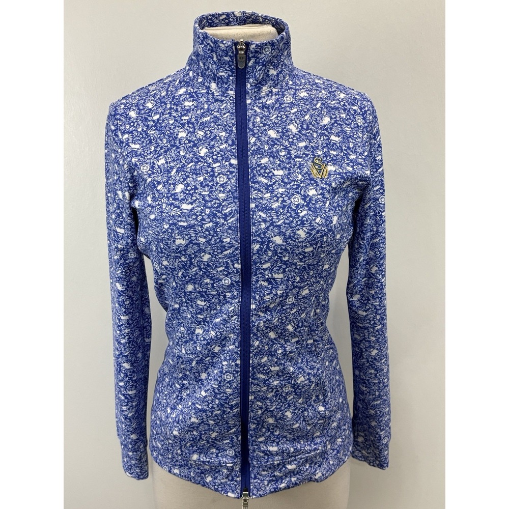 Peter Millar Full Zip Athletic Jacket Womens Small Blue white Teacup Sage Valley